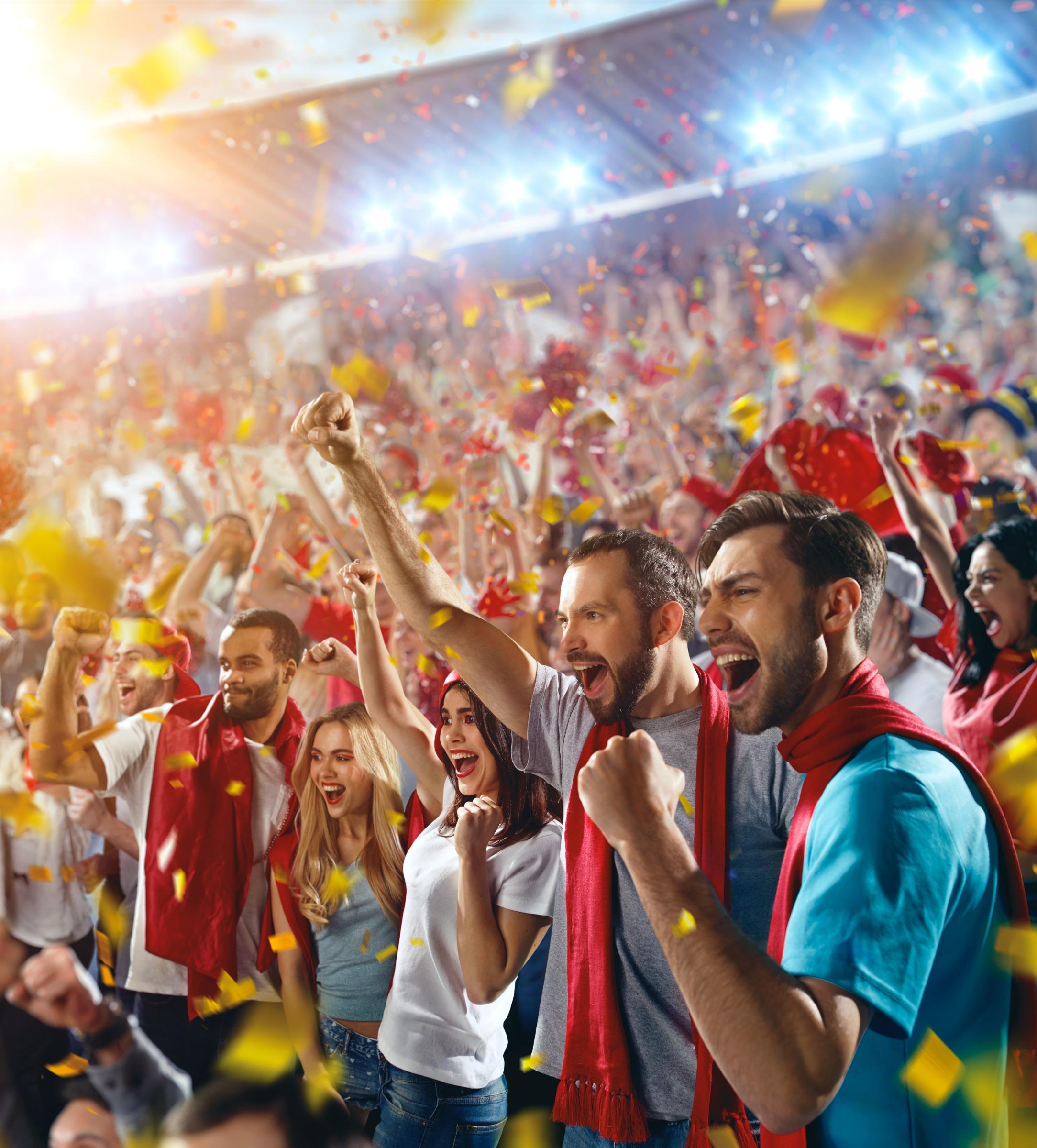 Fans jubeln bei Fußballspiel