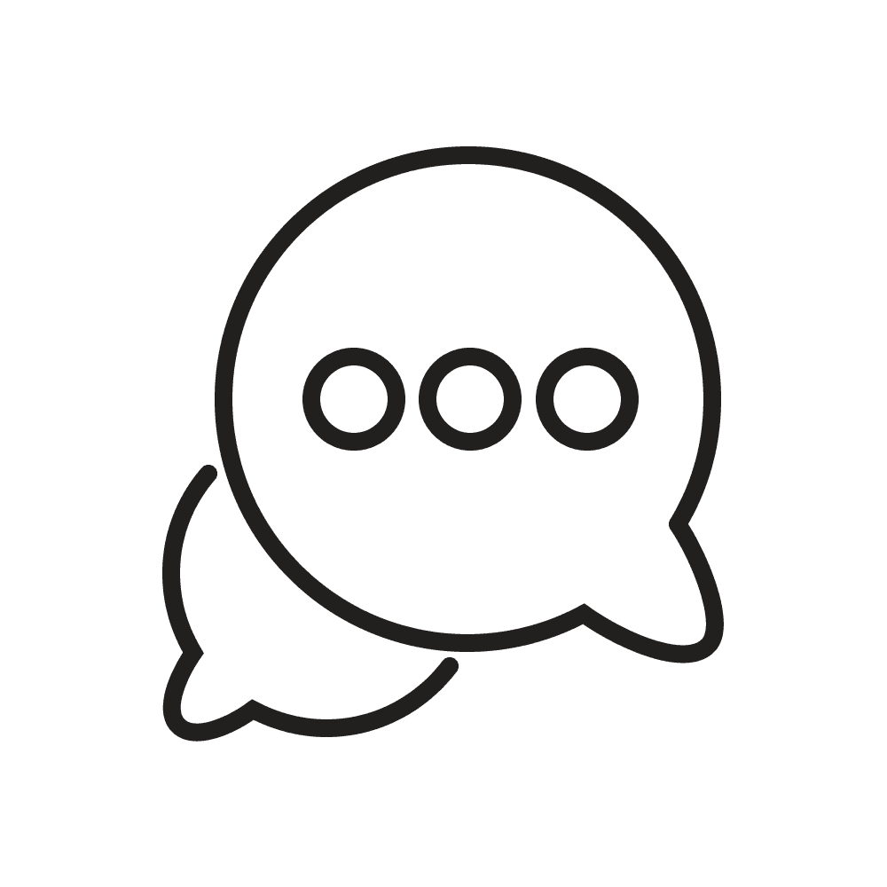 Icon einer Sprechblase, die Kommunikation und Austausch symbolisiert.