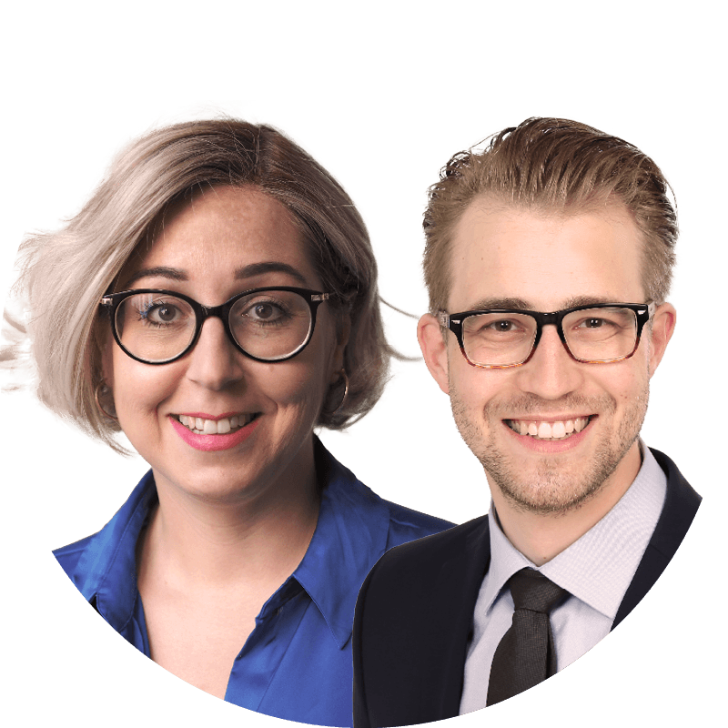 Links im Bild Ă–zgĂĽn Habenstein, Head of Claims Commercial Lines und links Bastian Lutz, Sales and Development Underwriter von Hiscox