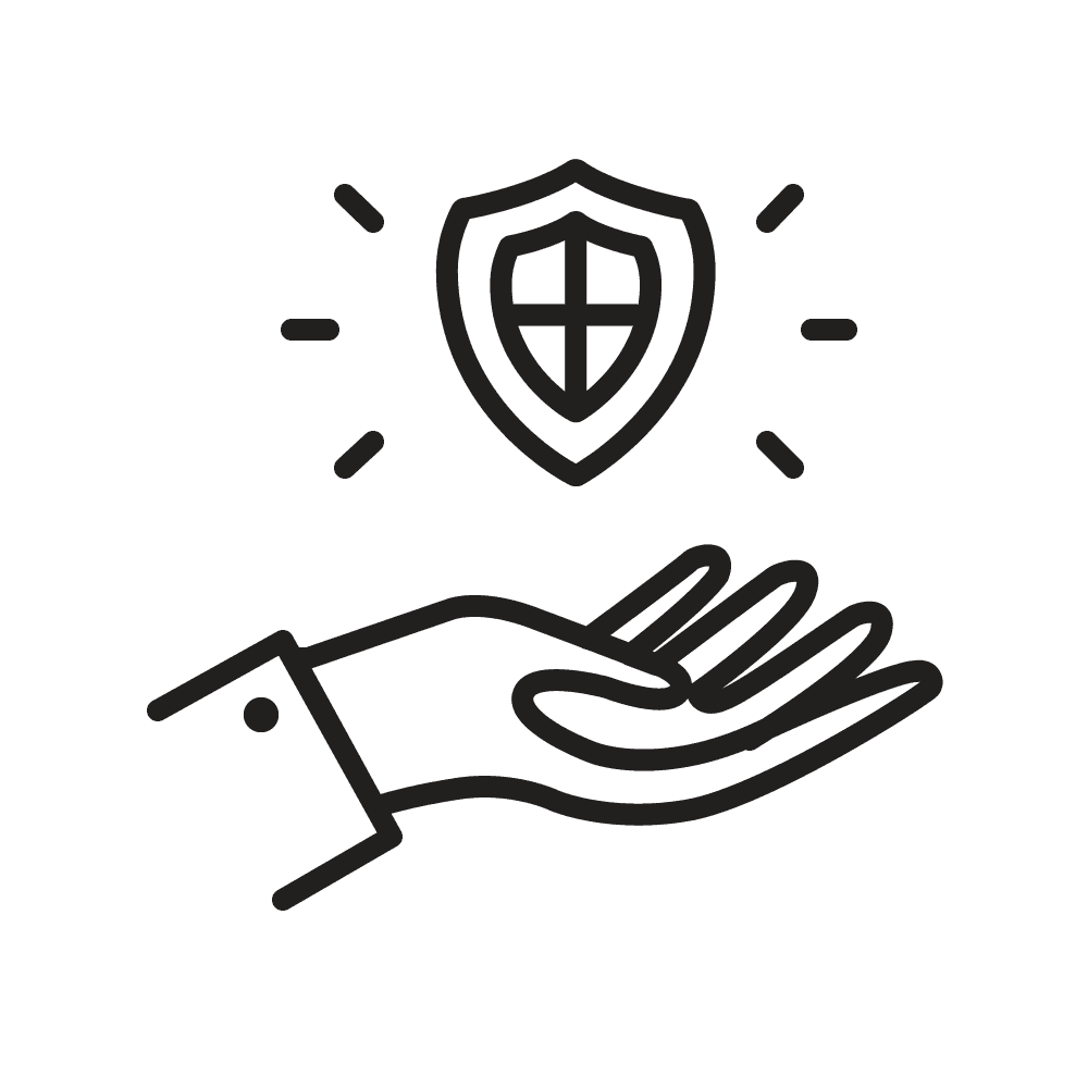 Über einer Hand schwebt ein Schild. Das Icon stellt den individuellen Schutz dar.