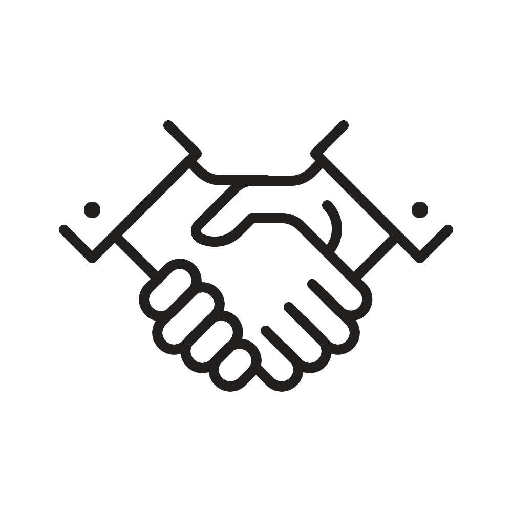 Icon von zwei Händen, die sich fest die Hände schütteln, symbolisiert Zusammenarbeit.