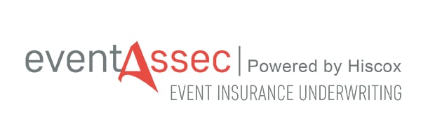 Logo mit der Aufschrift „eventsec | Powered by Hiscox“ und dem Zusatz „EVENT INSURANCE UNDERWRITING“.