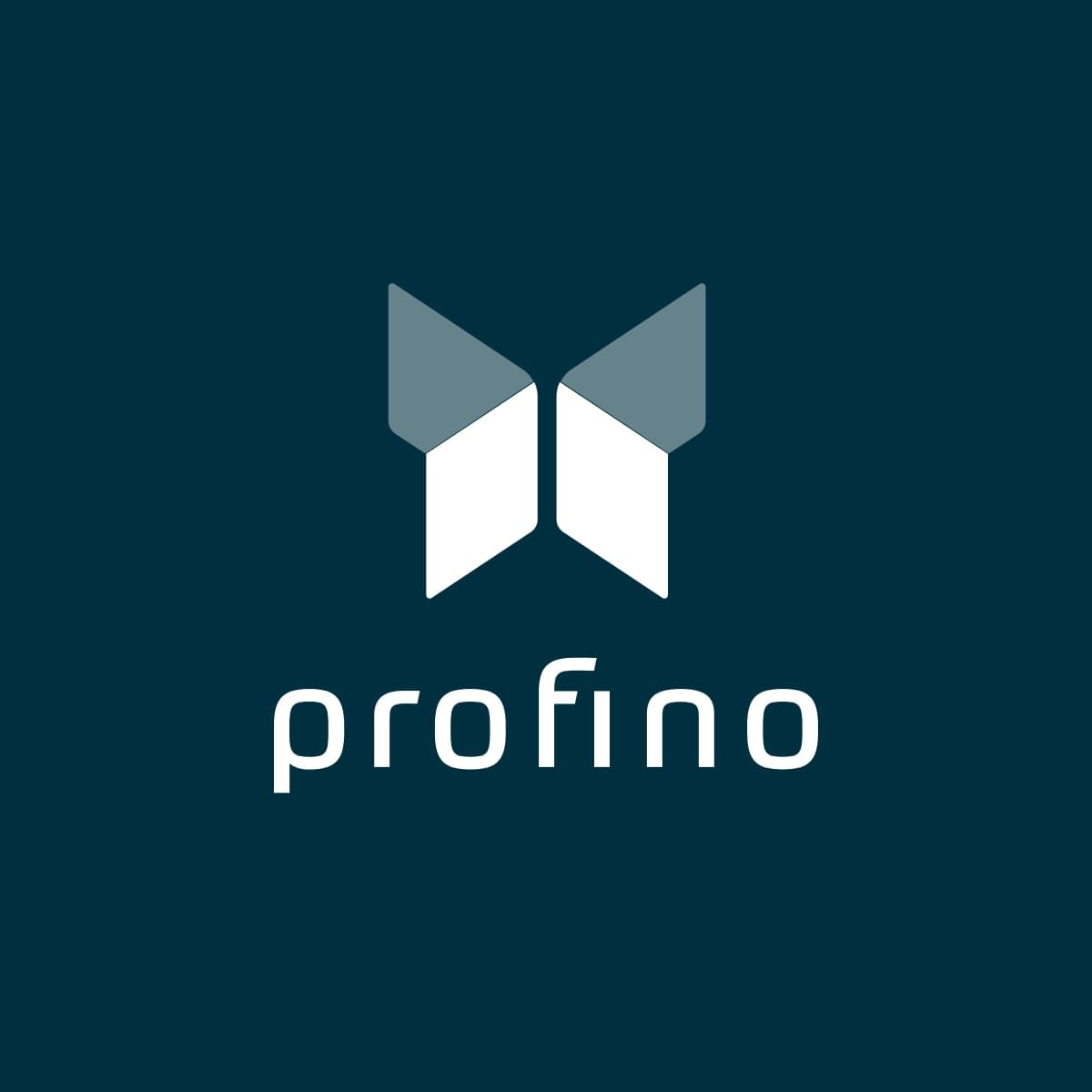 Logo mit dem Schriftzug ‚profino‘ unter einem stilisierten Schmetterling auf dunkel-türkisfarbenem Hintergrund.