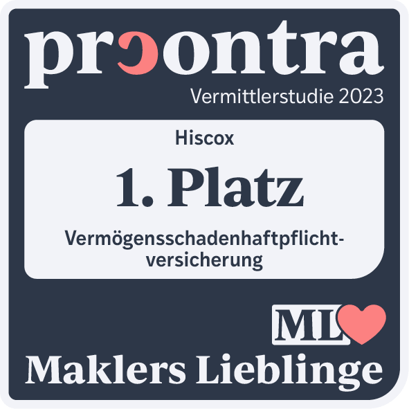 Hiscox erhält Platz 1 Siegel für Maklers Liebling Vermögensschadenhaftpflicht-Versicherung von Procontra 2023